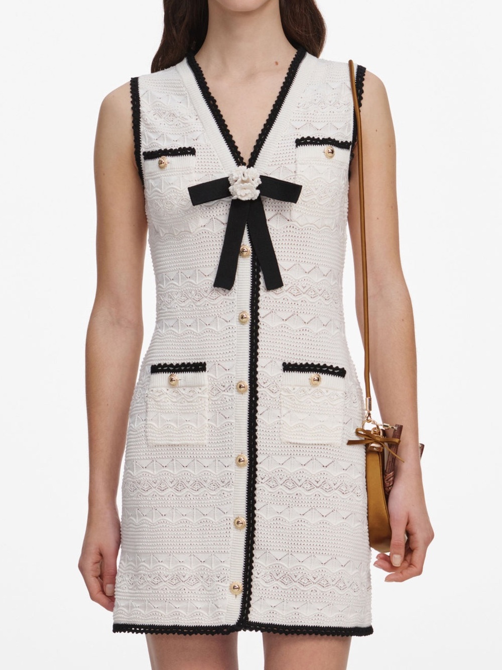 NWOT Self-Portrait Sleeveless White Pointelle Knit Dress, Size M